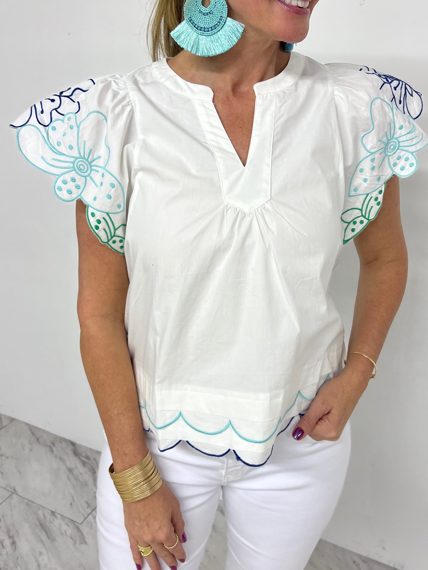 Laine Embroidered Flower Top-FINAL SALE