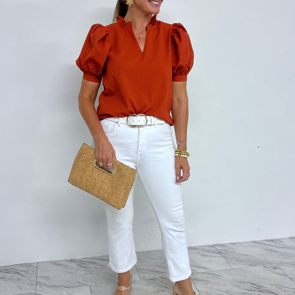 Lexi Textured Puff Sleeve Top (Rust)