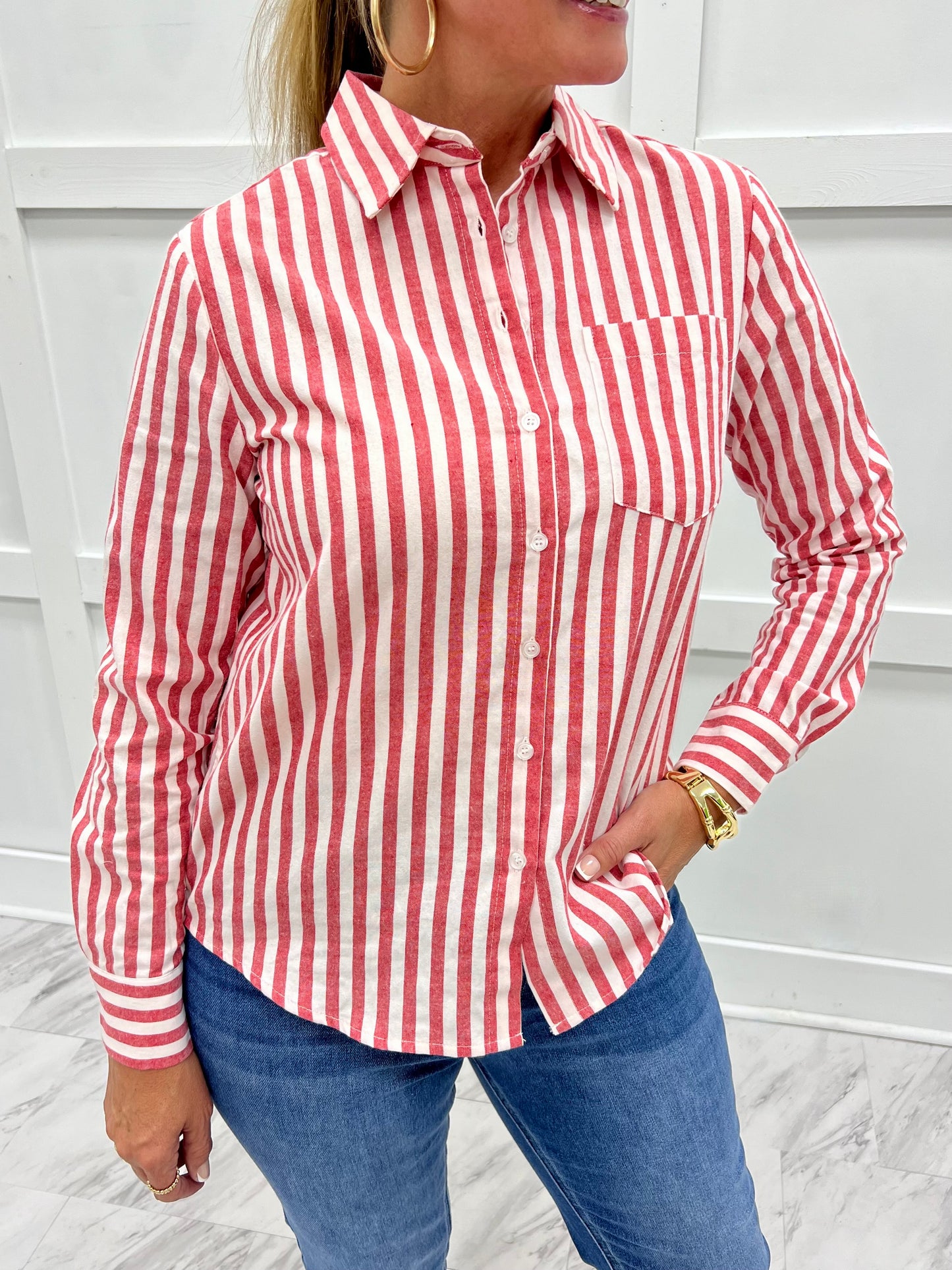 Pasha Button Front Top (Red)