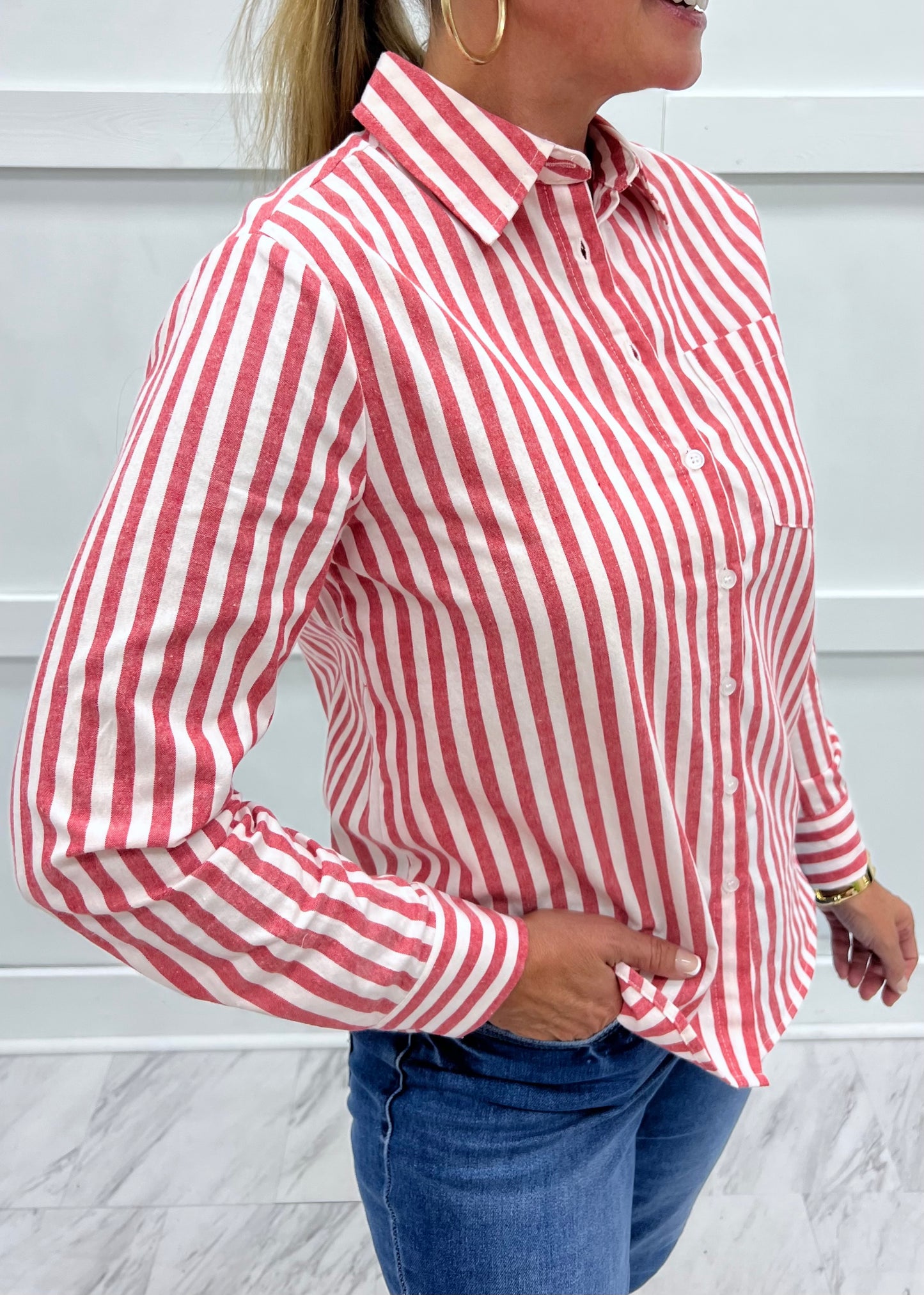 Pasha Button Front Top (Red)