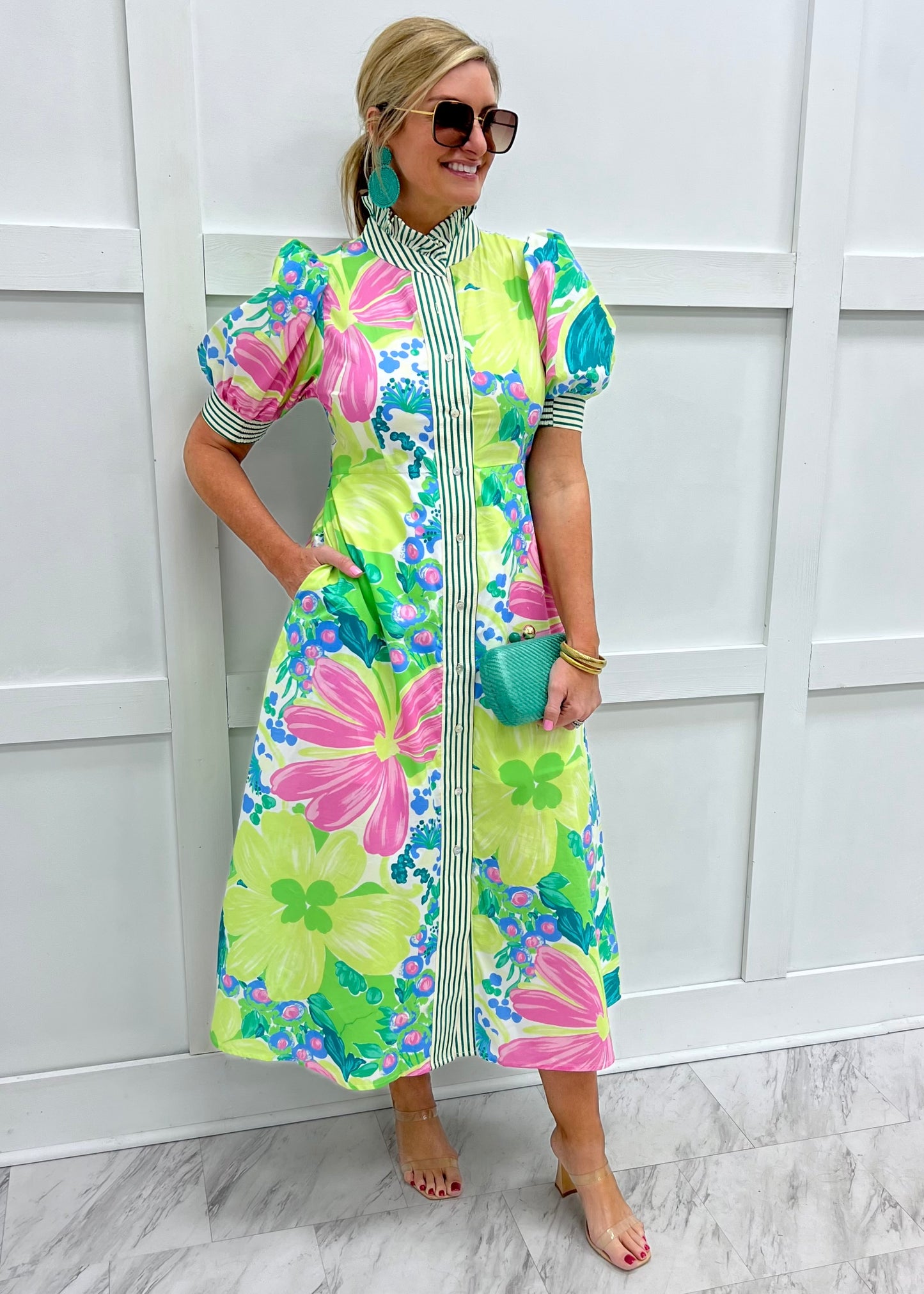 Oasis Flower + Stripe Dress