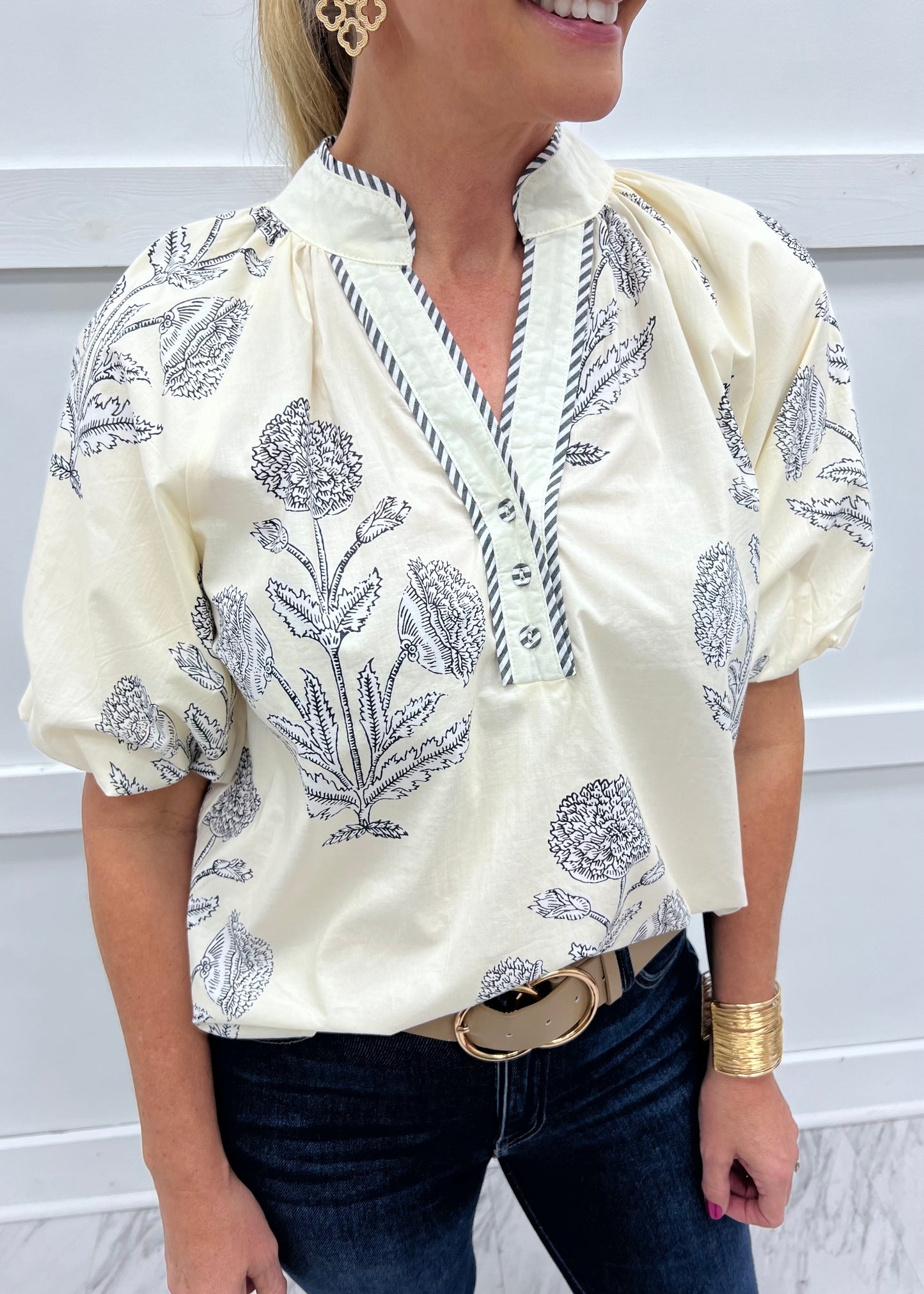 Rowan Floral + Stripe Top