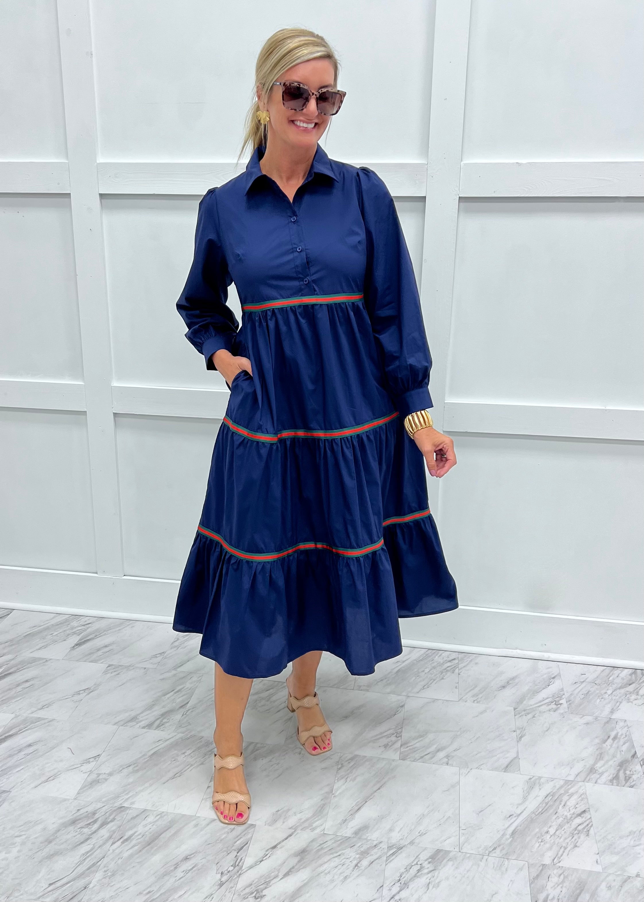 Natalie Navy Blue Midi Dress-FINAL SALE – shop chartreuse