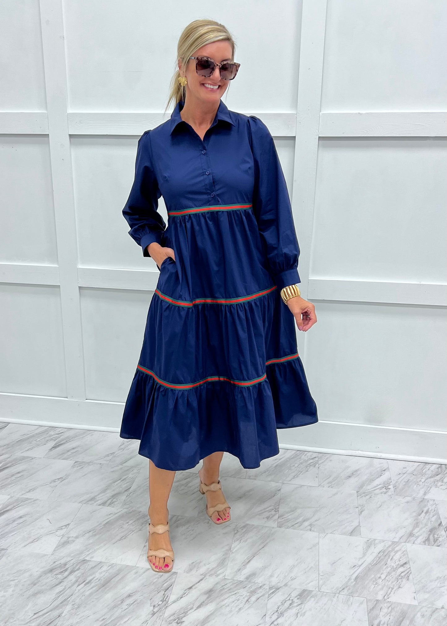 Natalie Navy Blue Midi Dress