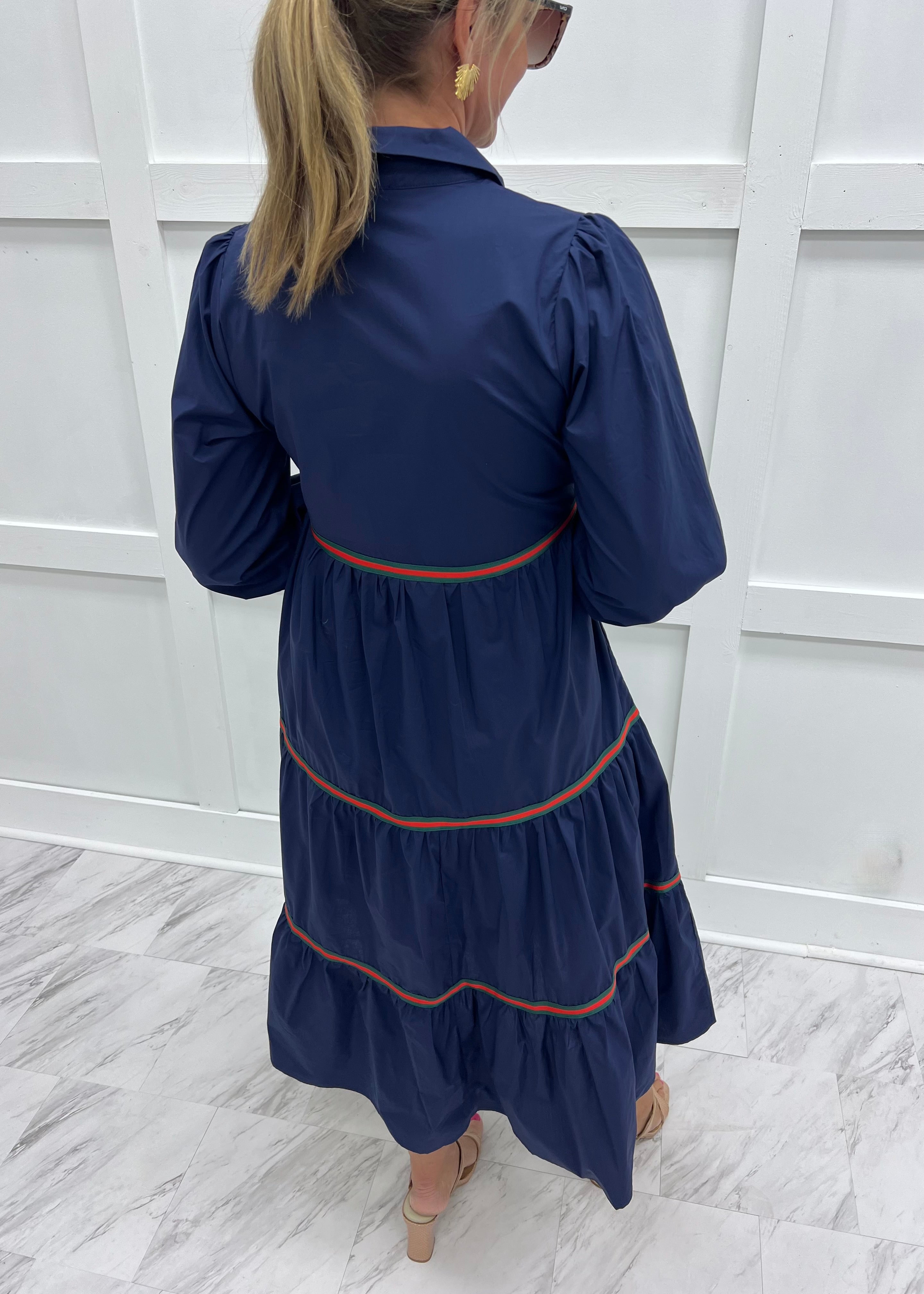 Natalie Navy Blue Midi Dress-FINAL SALE – shop chartreuse