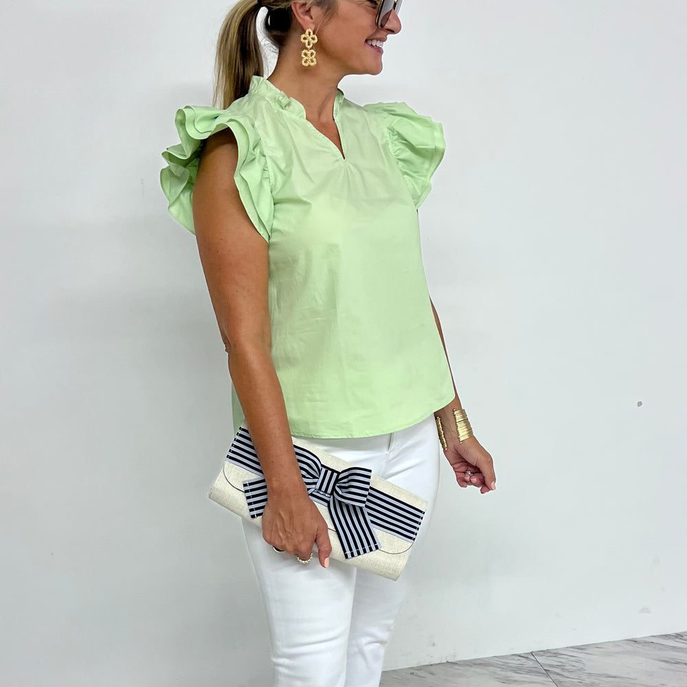 Delaney Green Ruffle Sleeve Top