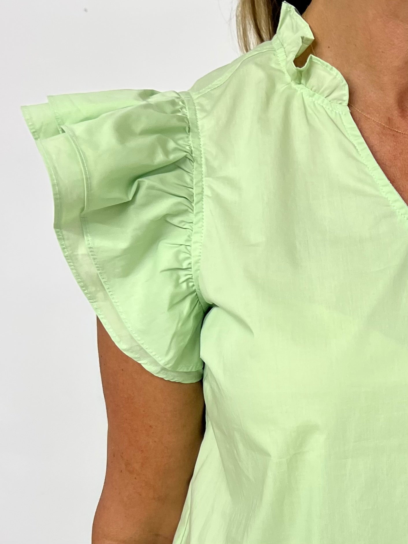 Delaney Green Ruffle Sleeve Top
