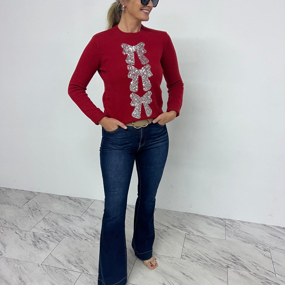 Season To Shine Bow Sweater (Red)