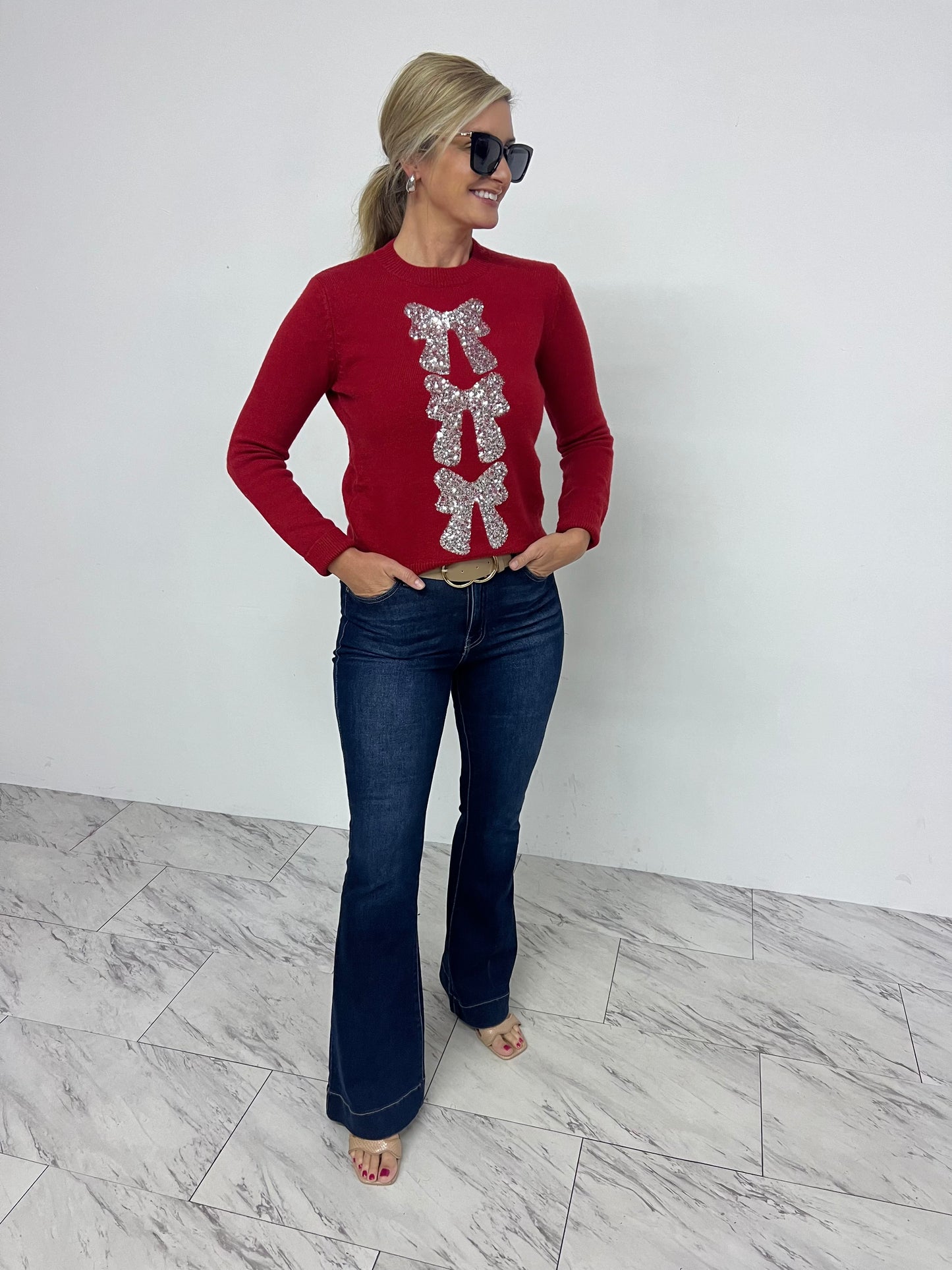 Season To Shine Bow Sweater (Red)