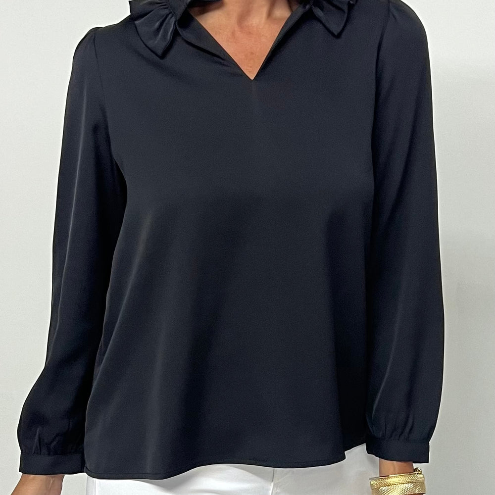 Hollis Pleat Neck Top (Black) - FINAL SALE