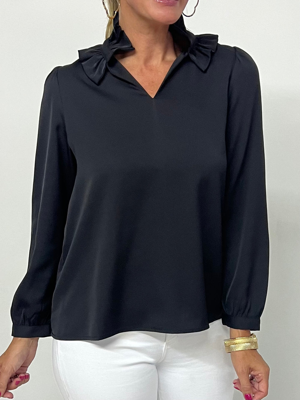 Hollis Pleat Neck Top (Black) - FINAL SALE