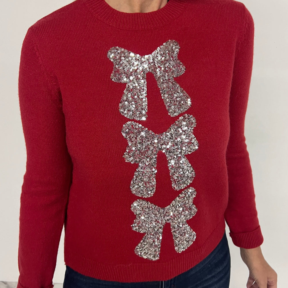 Season To Shine Bow Sweater (Red)