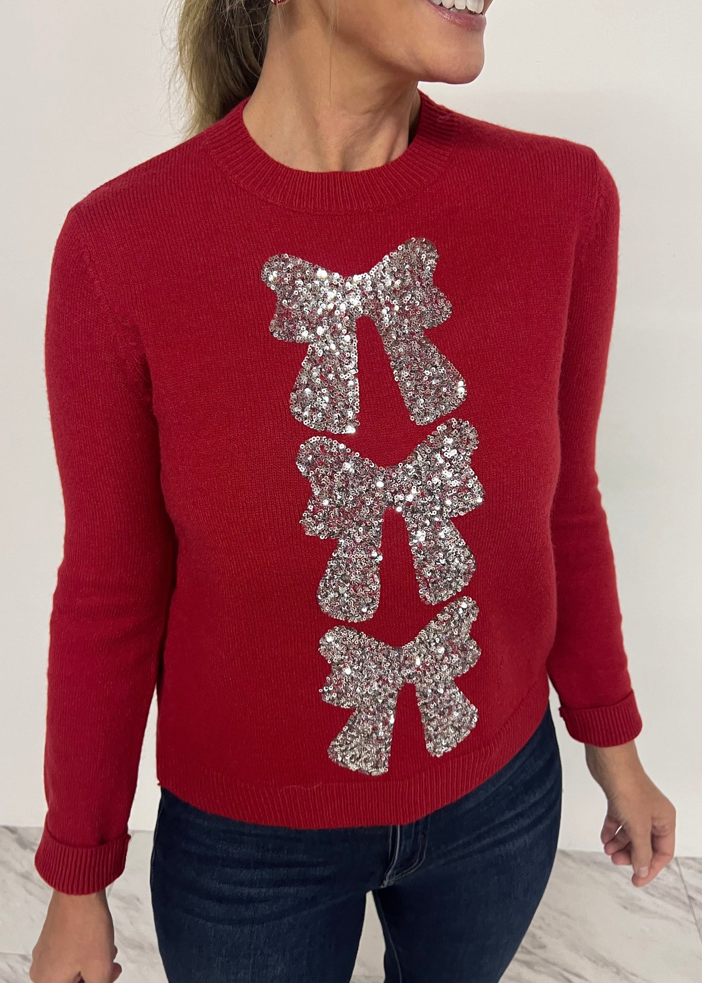 Season To Shine Bow Sweater (Red)