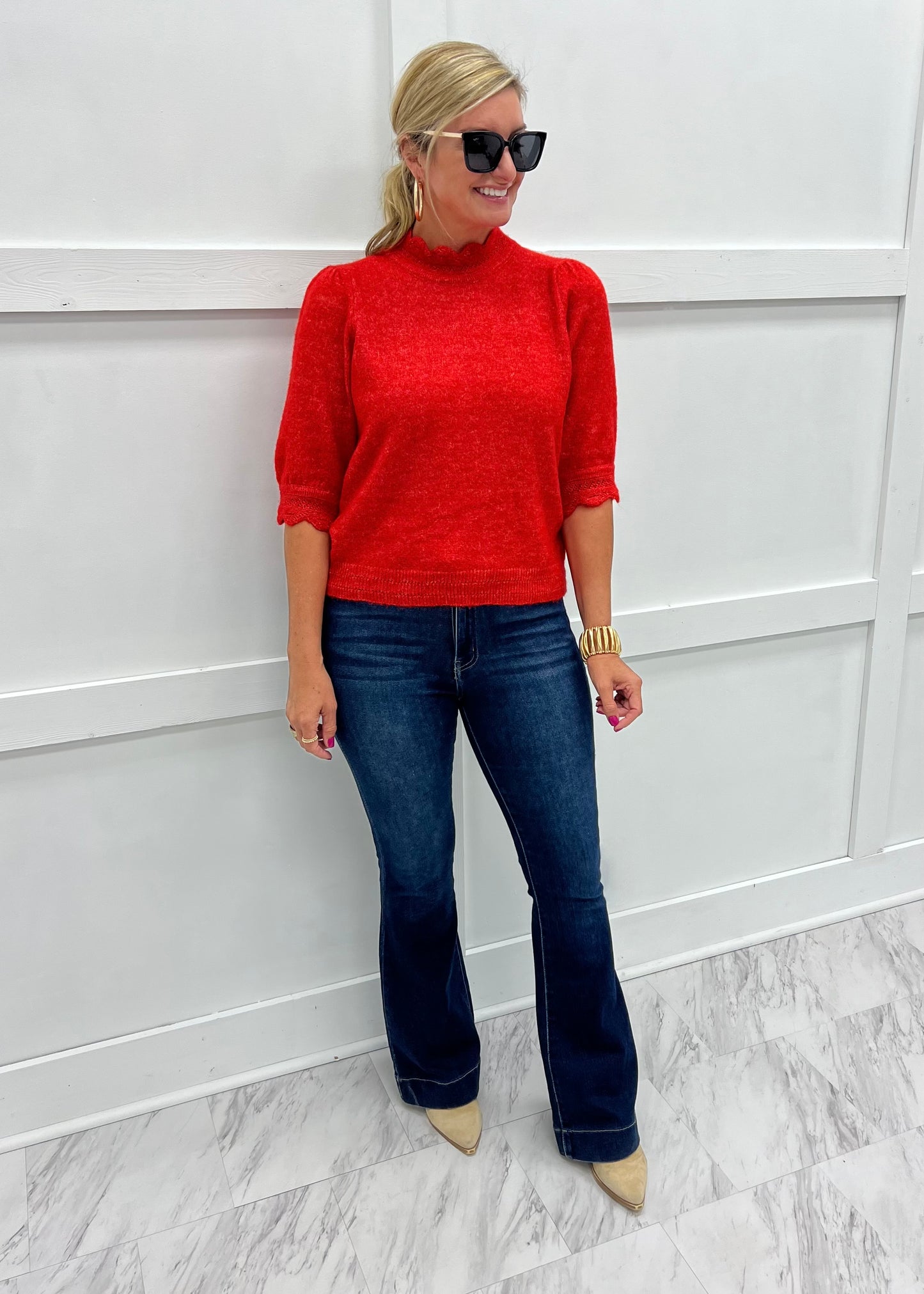 Elevate Scallop Sweater (Red)