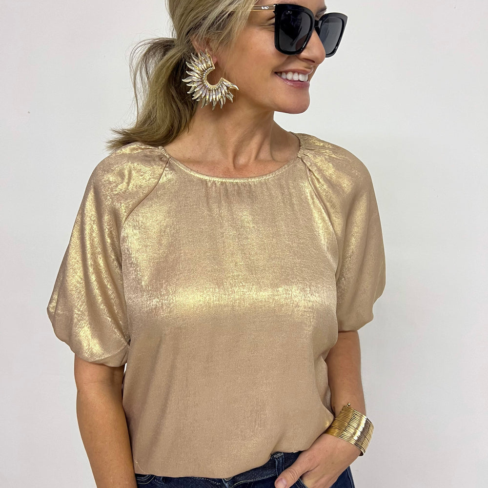 Grace Gold Shimmer Puff Sleeve Top