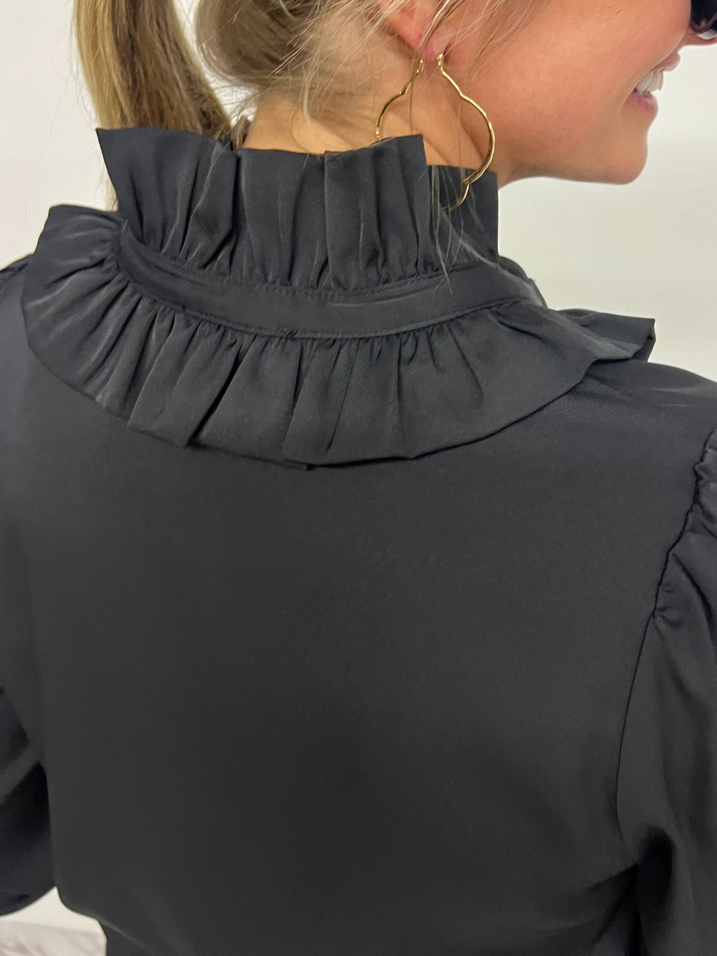 Hollis Pleat Neck Top (Black) - FINAL SALE