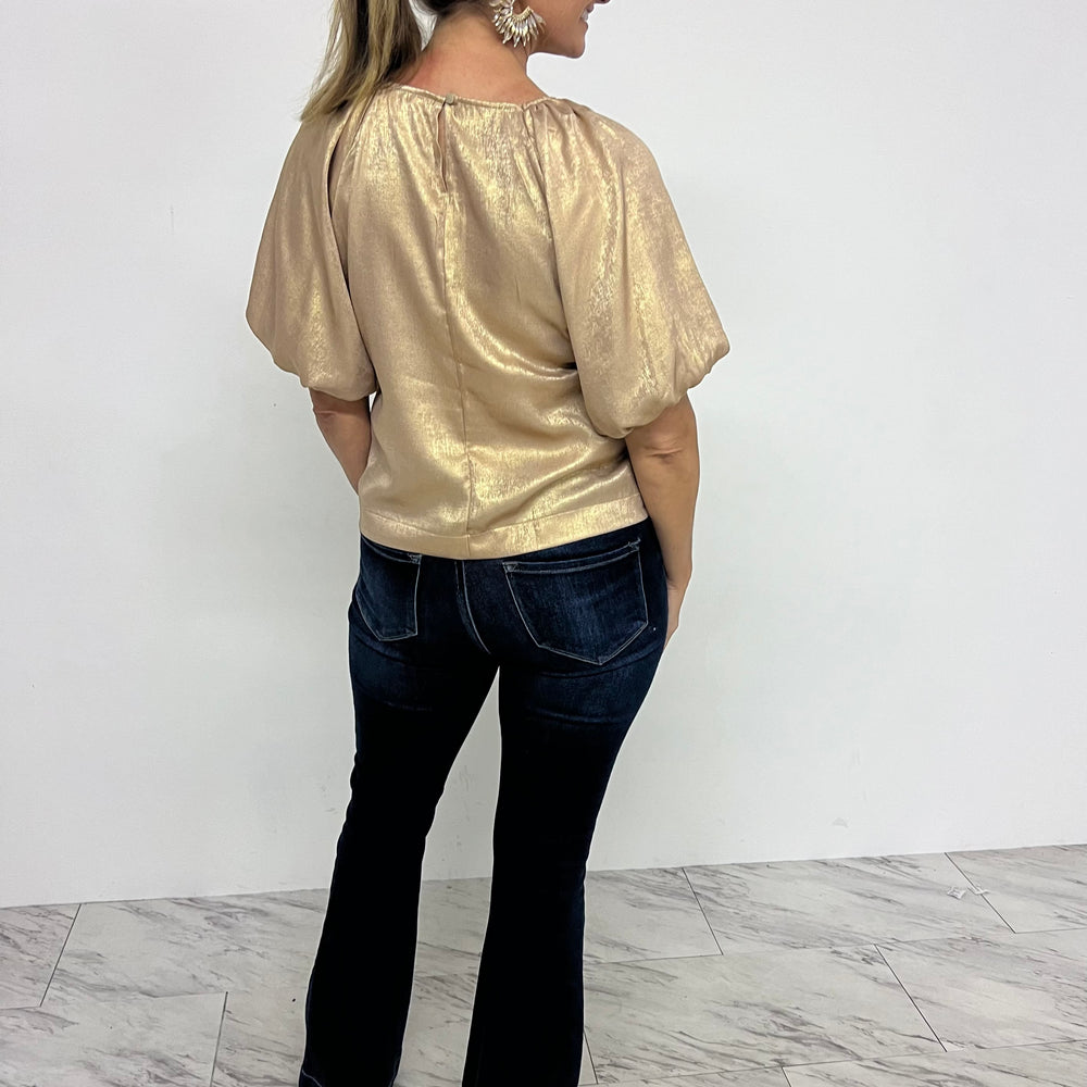 
                  
                    Grace Gold Shimmer Puff Sleeve Top
                  
                