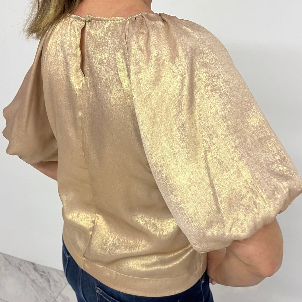 
                  
                    Grace Gold Shimmer Puff Sleeve Top
                  
                