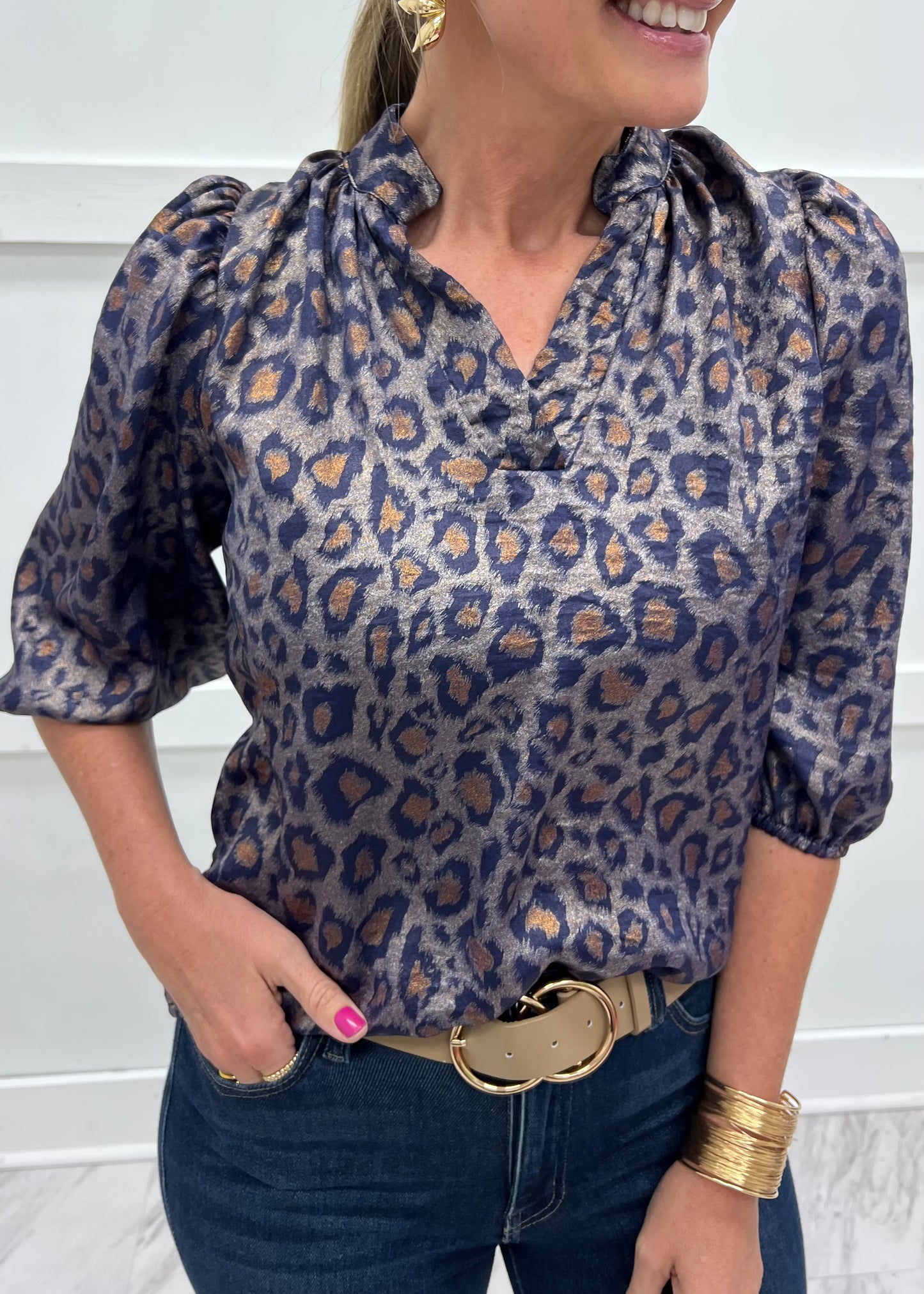 Luna Leopard Top (Navy)-FINAL SALE