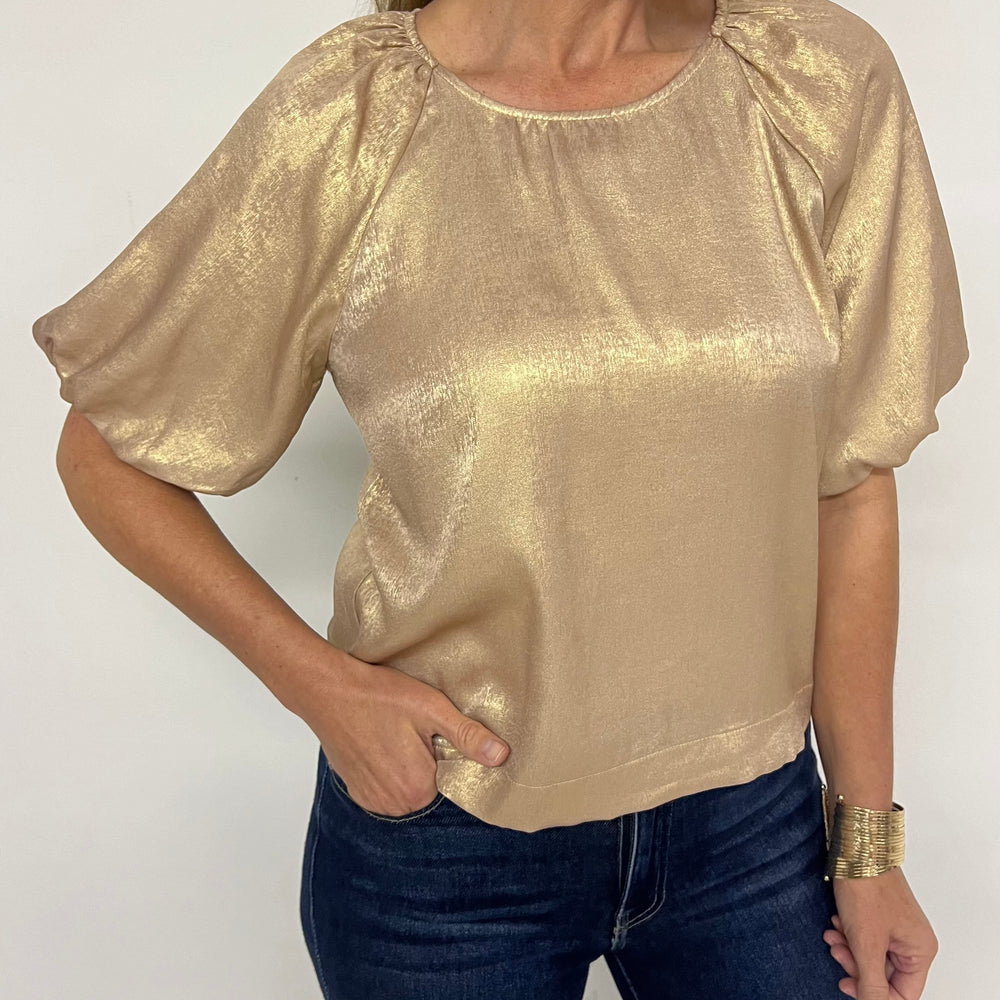 Grace Gold Shimmer Puff Sleeve Top