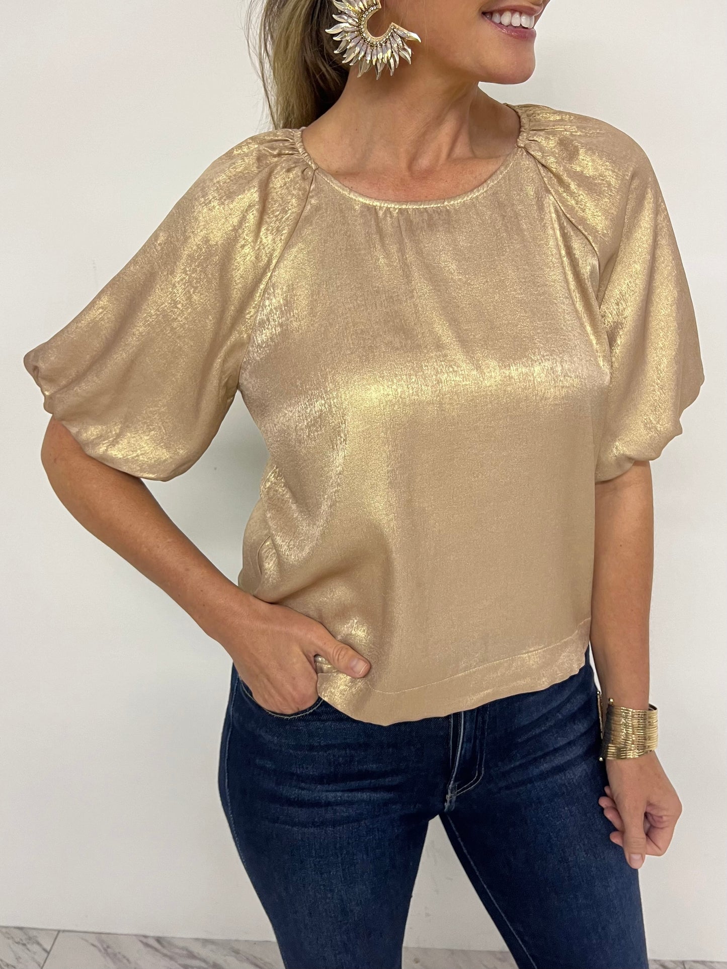 Grace Gold Shimmer Puff Sleeve Top