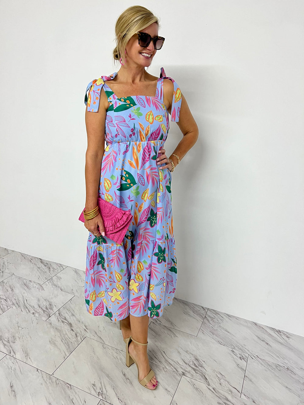 In The Tropics Tie Shoulder Maxi Dress- FINAL SALE