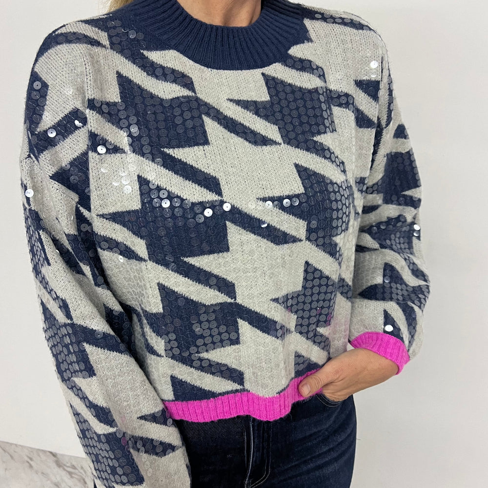 Capri Sequin + Houndstooth Sweater