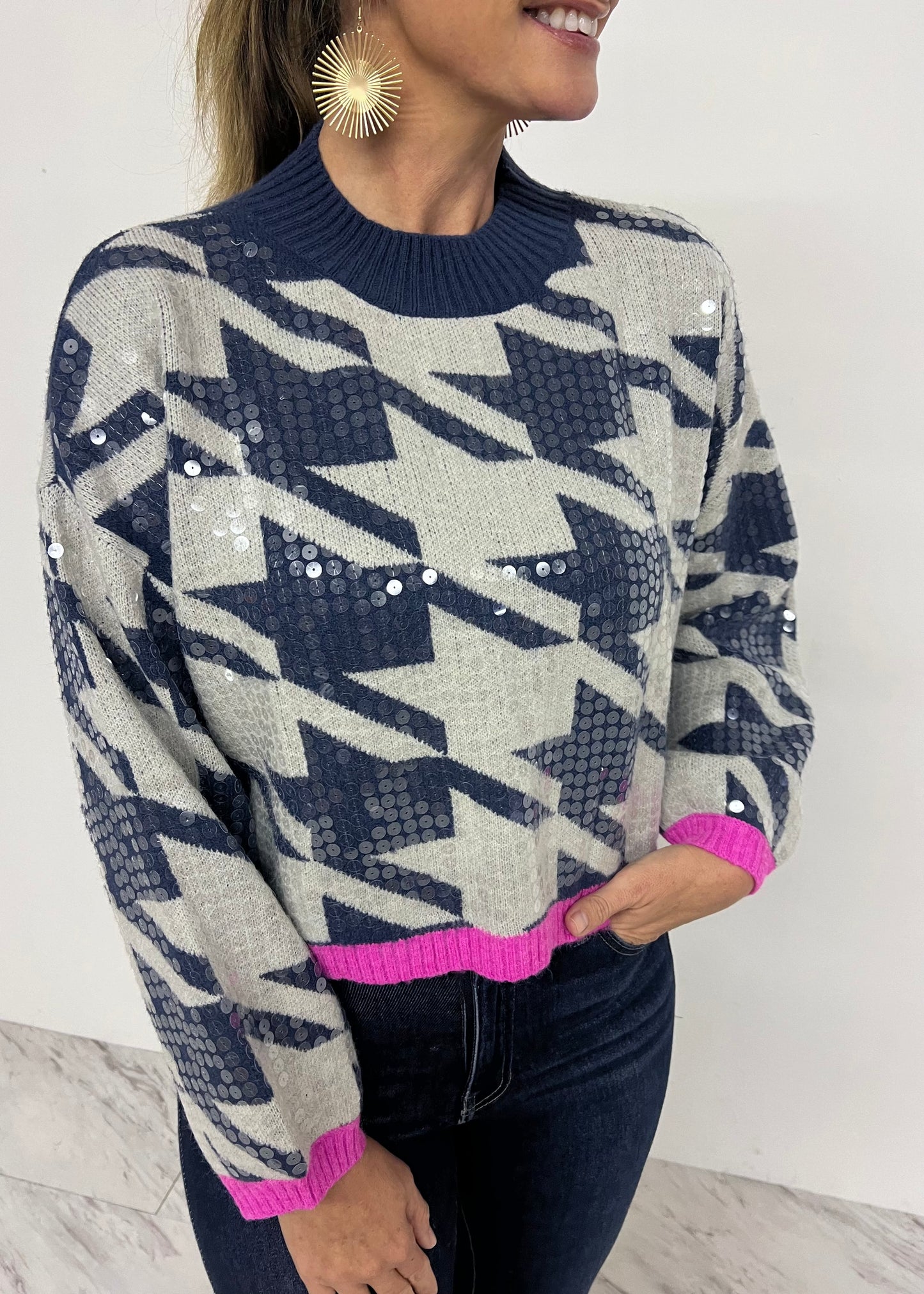 Capri Sequin + Houndstooth Sweater