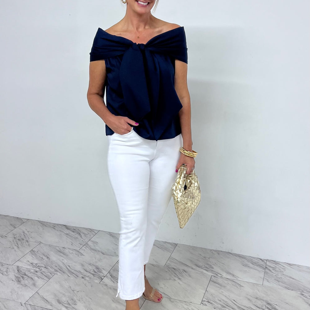 
                  
                    Mika Bow Off The Shoulder Top (Navy)
                  
                