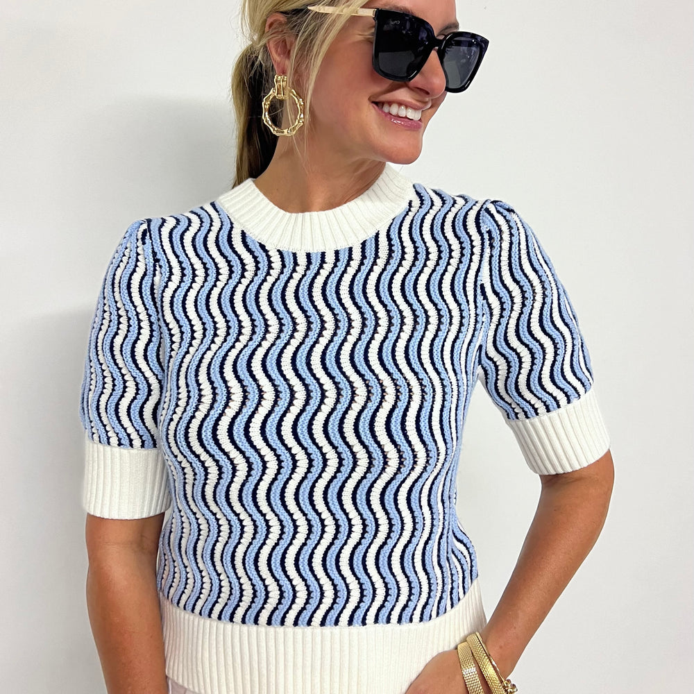 Blue Wave Short Sleeve Sweater