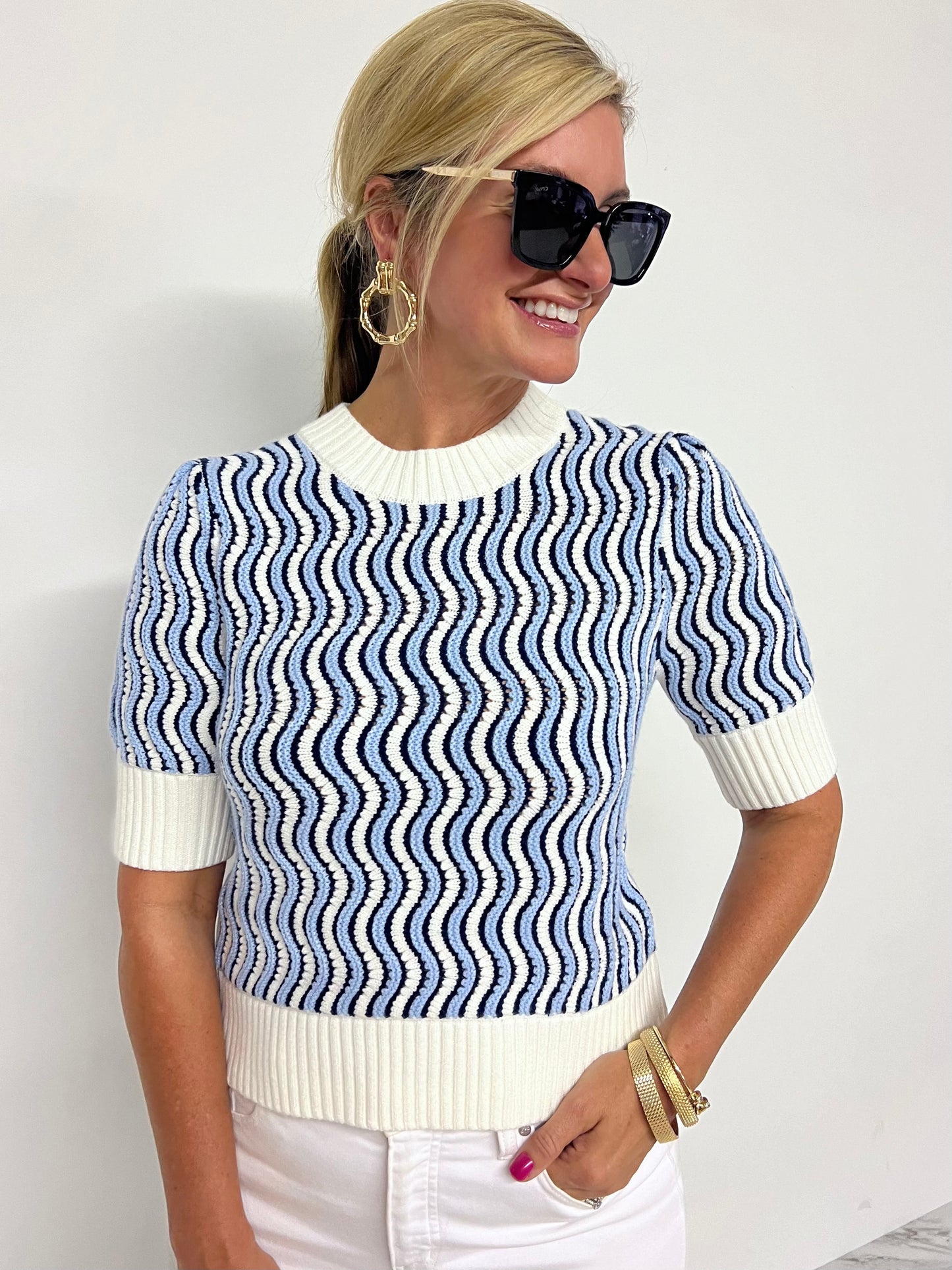 Blue Wave Short Sleeve Sweater