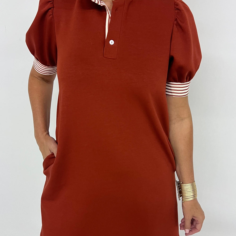 Captiva Stripe Collar Dress (Rust)