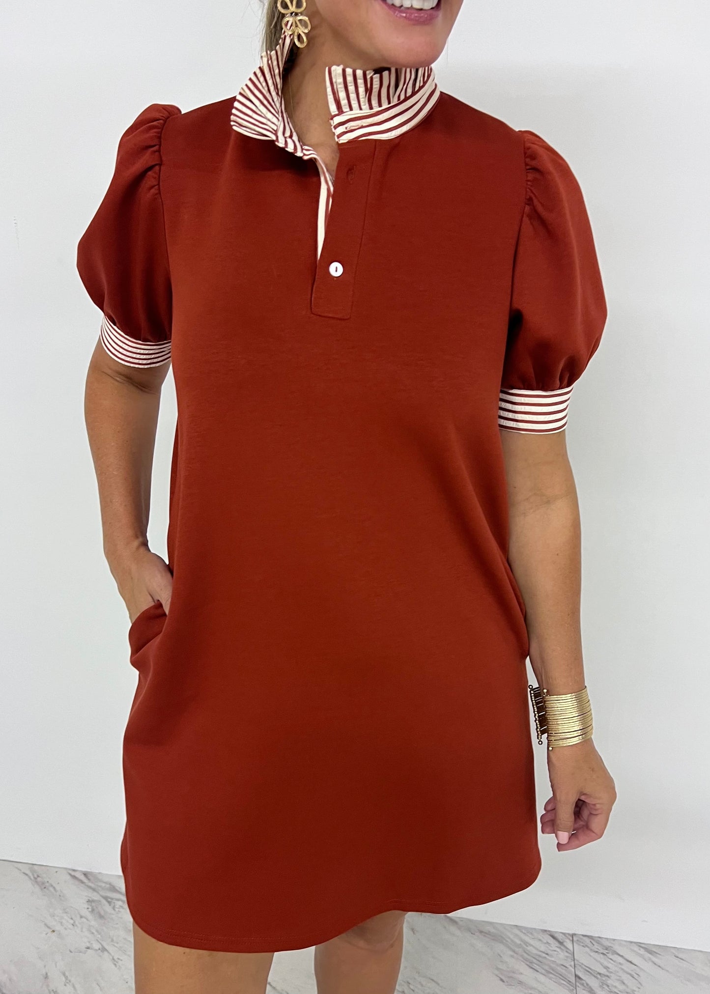 Captiva Stripe Collar Dress (Rust)