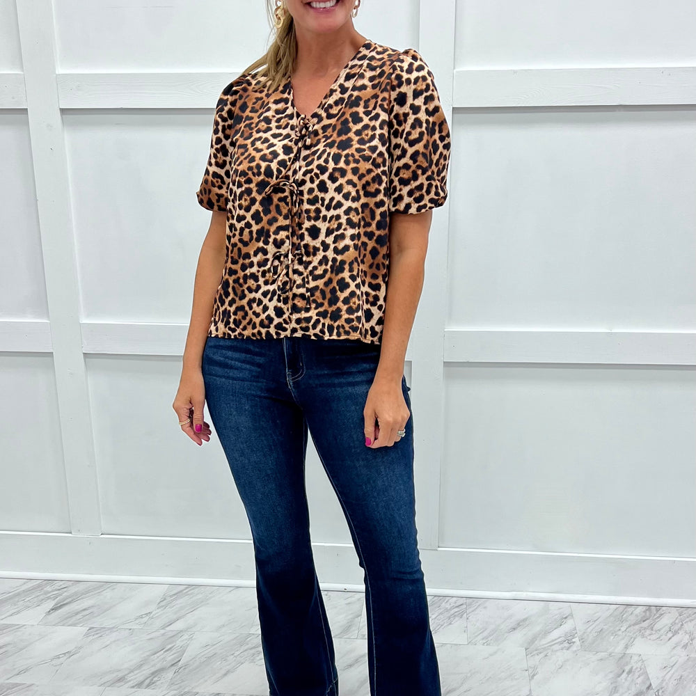 Lainey Leopard Tie Front Top