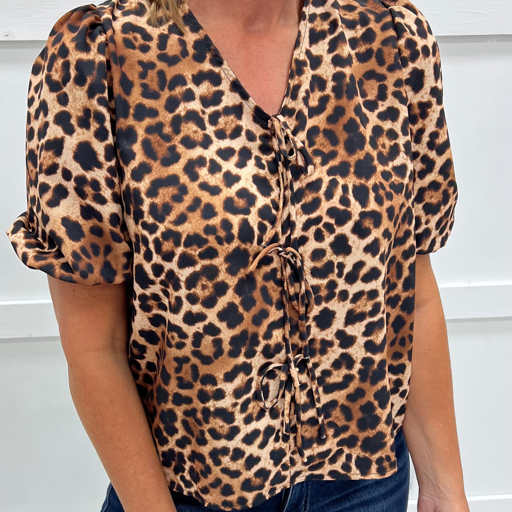 Lainey Leopard Tie Front Top