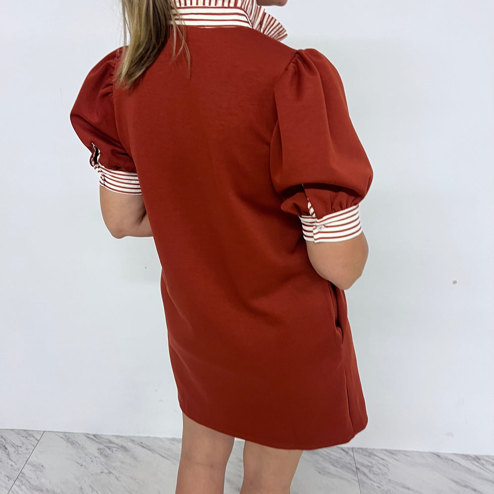 Captiva Stripe Collar Dress (Rust)