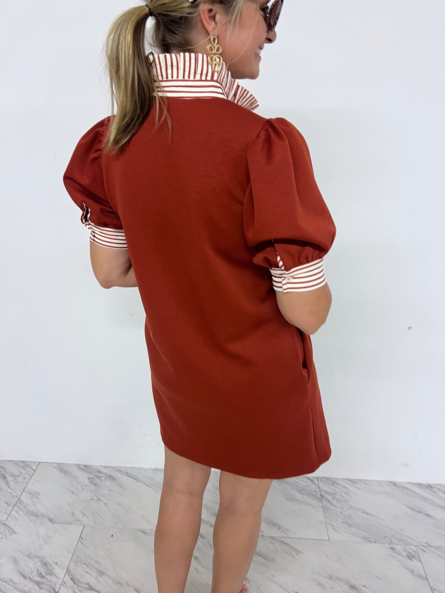 Captiva Stripe Collar Dress (Rust)