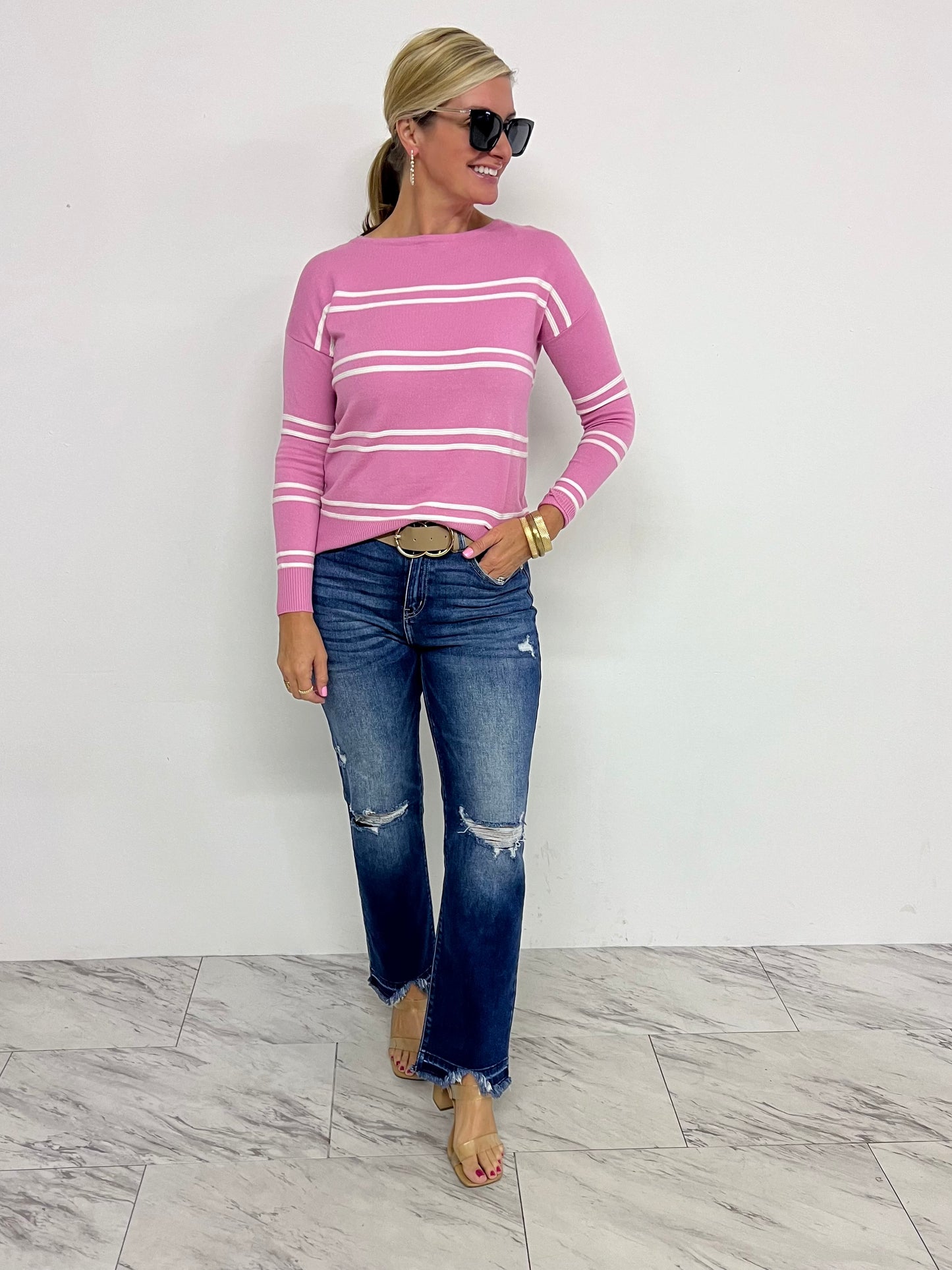 Perrin Stripe Pink Sweater