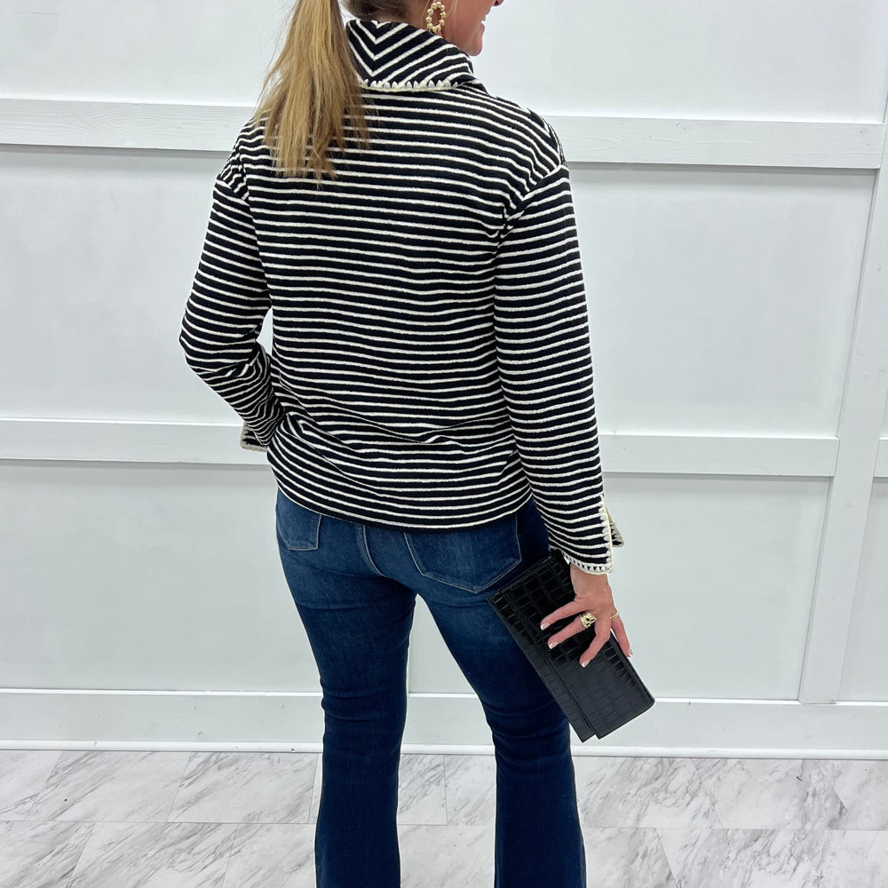 
                  
                    Line By Line Stripe Cowl Neck Top (Black)
                  
                