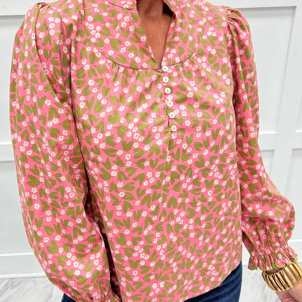 Posey Pink Print V.Neck Top