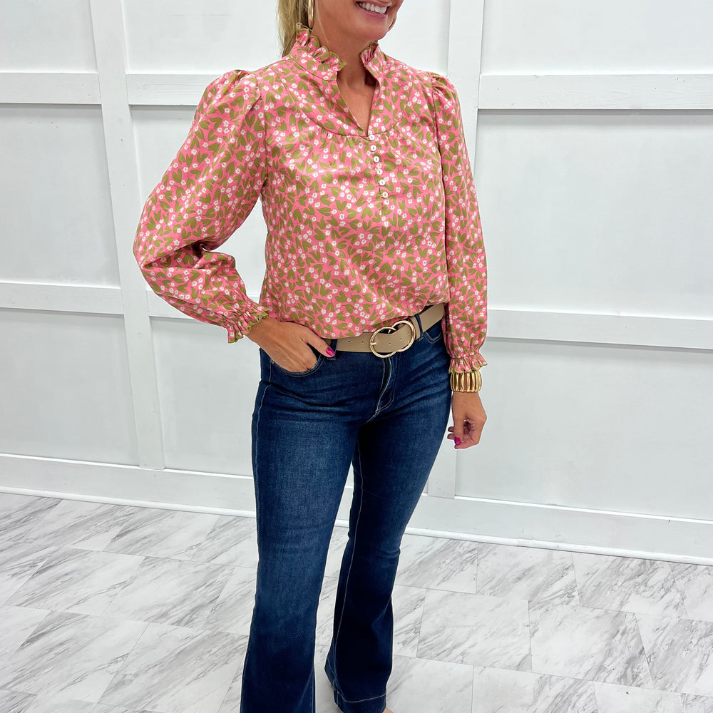 Posey Pink Print V.Neck Top
