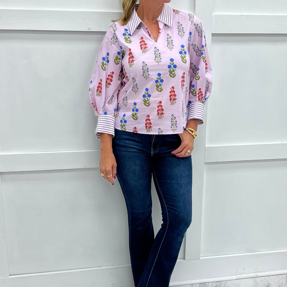 Lavender Haze Flower + Stripe Top