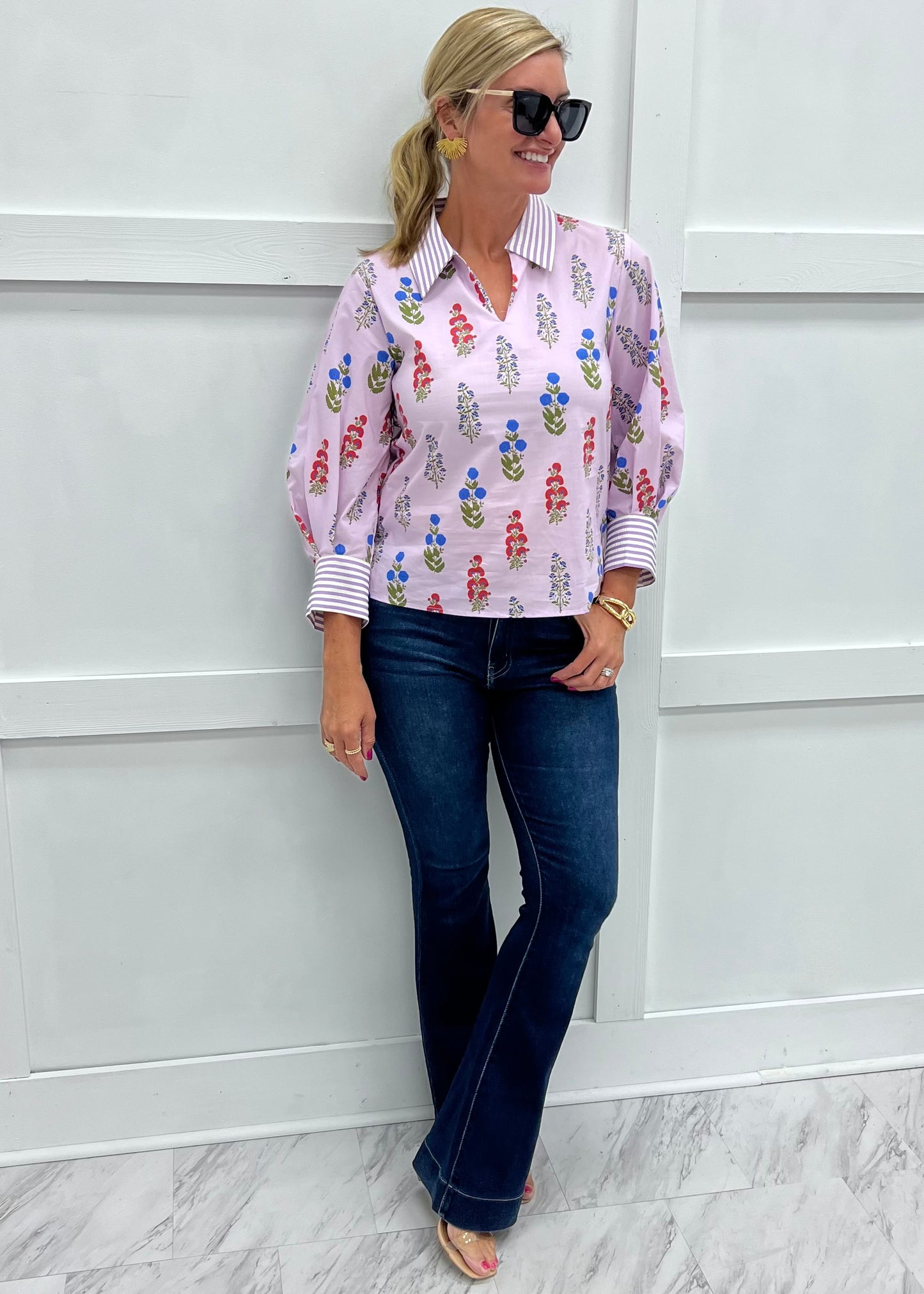 Lavender Haze Flower + Stripe Top