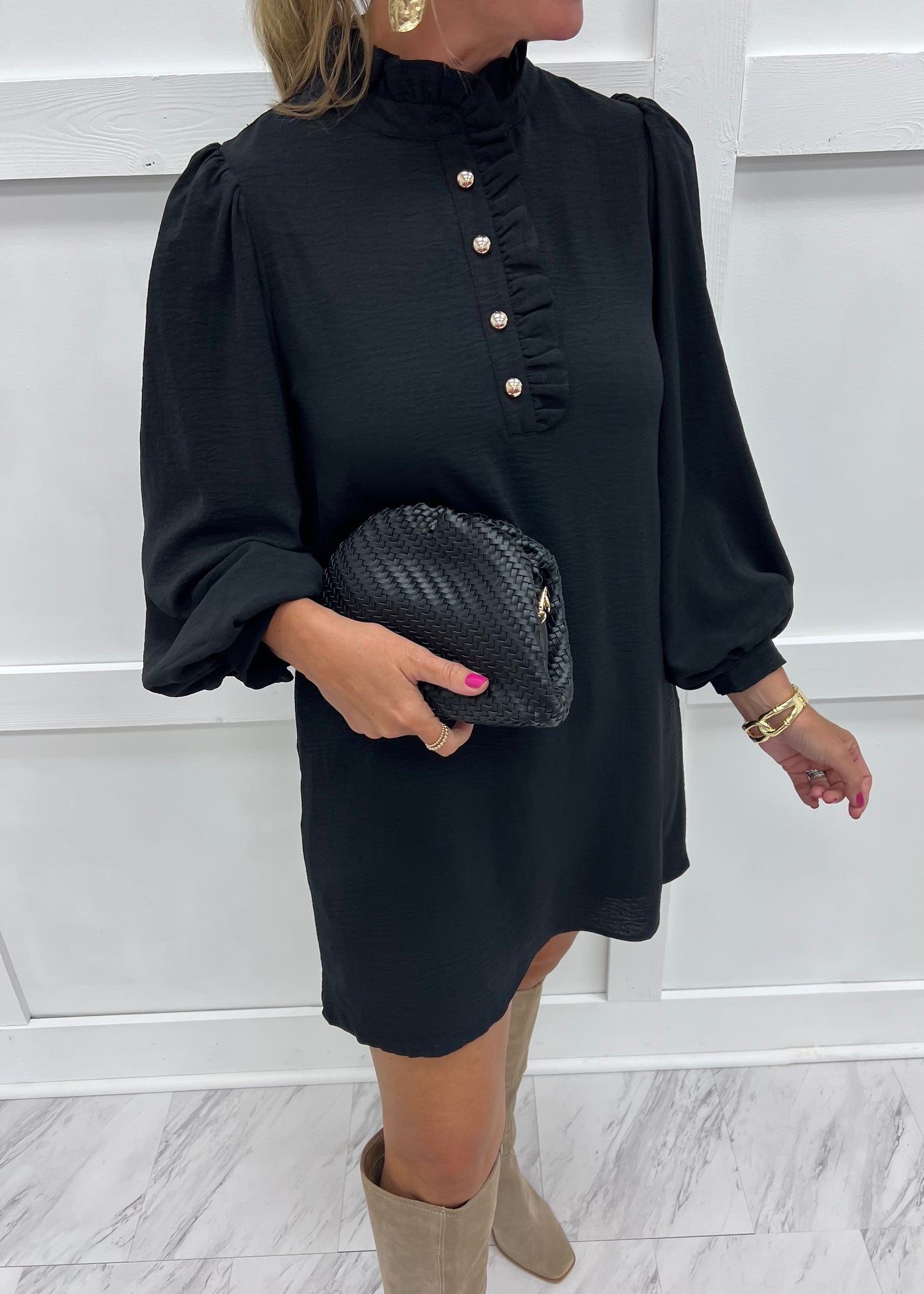 Astoria Black Button Dress