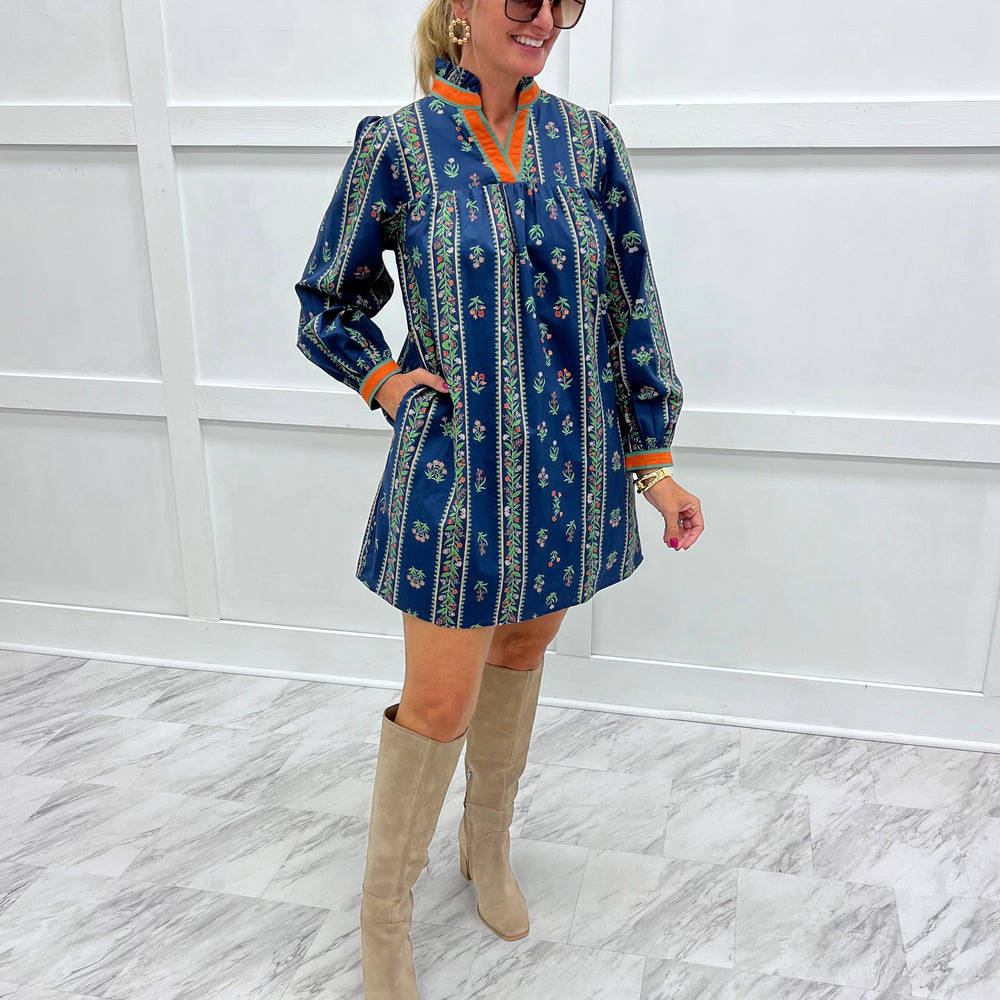 Autumn Social Print V.Neck Dress