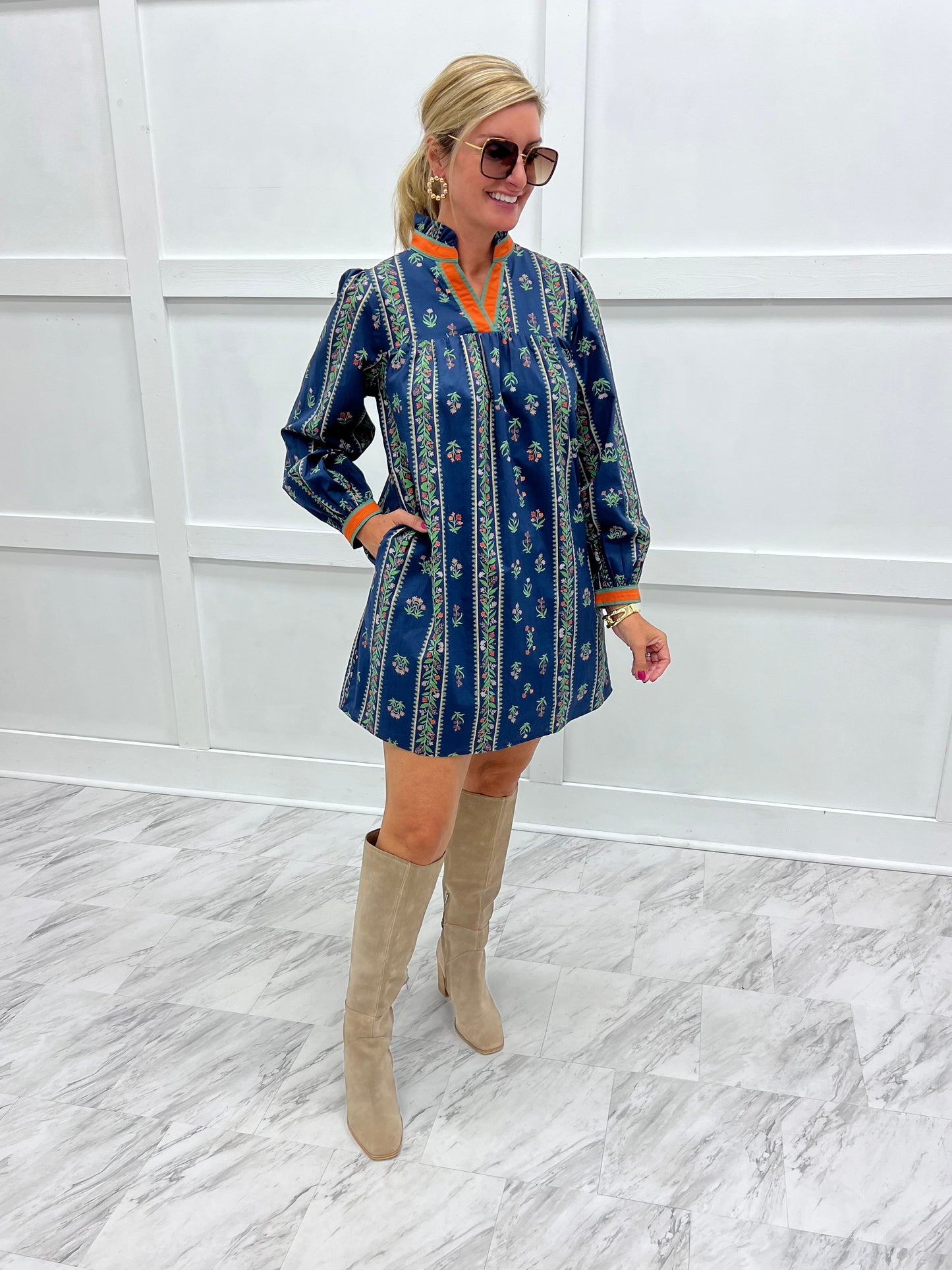 Autumn Social Print V.Neck Dress
