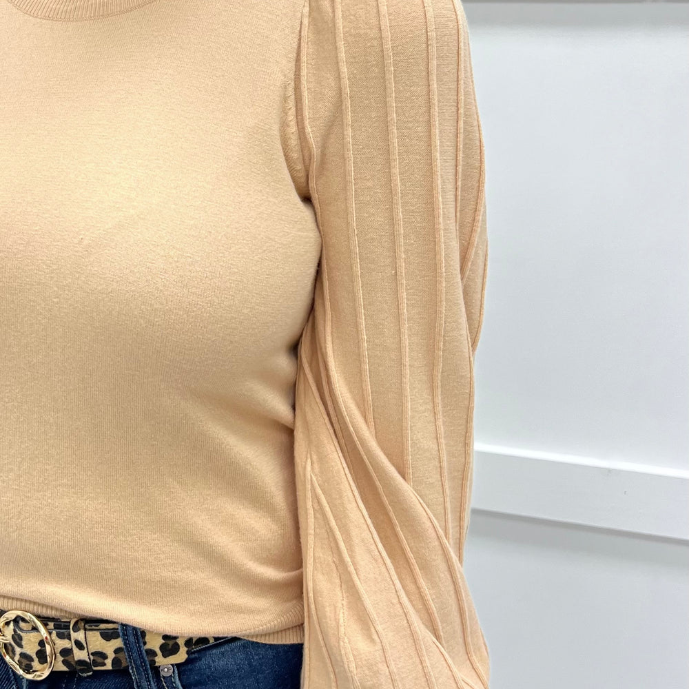 Verona Pleat Sleeve Sweater (Taupe)