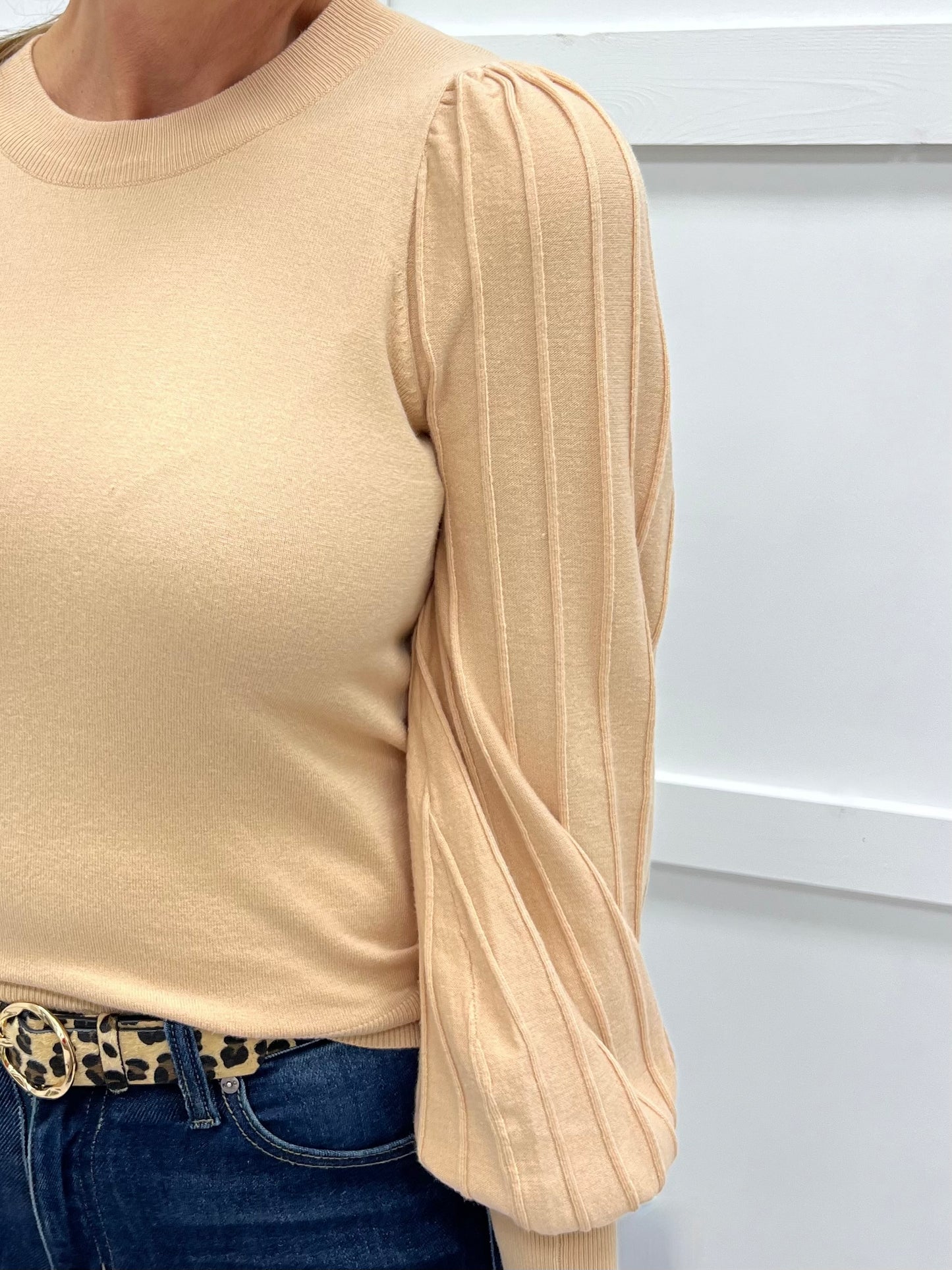 Verona Pleat Sleeve Sweater (Taupe)