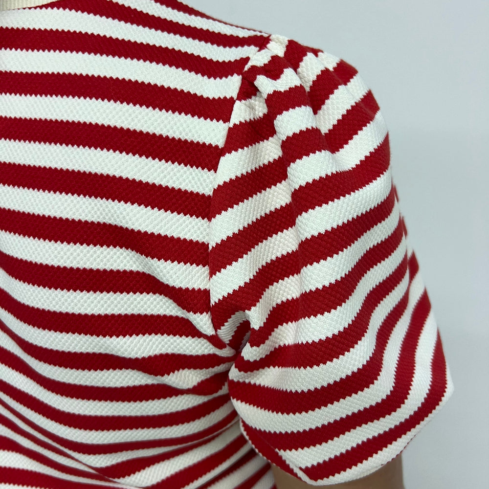 
                  
                    Valle Stripe + Textured Short Sleeve Sweater (Red)
                  
                