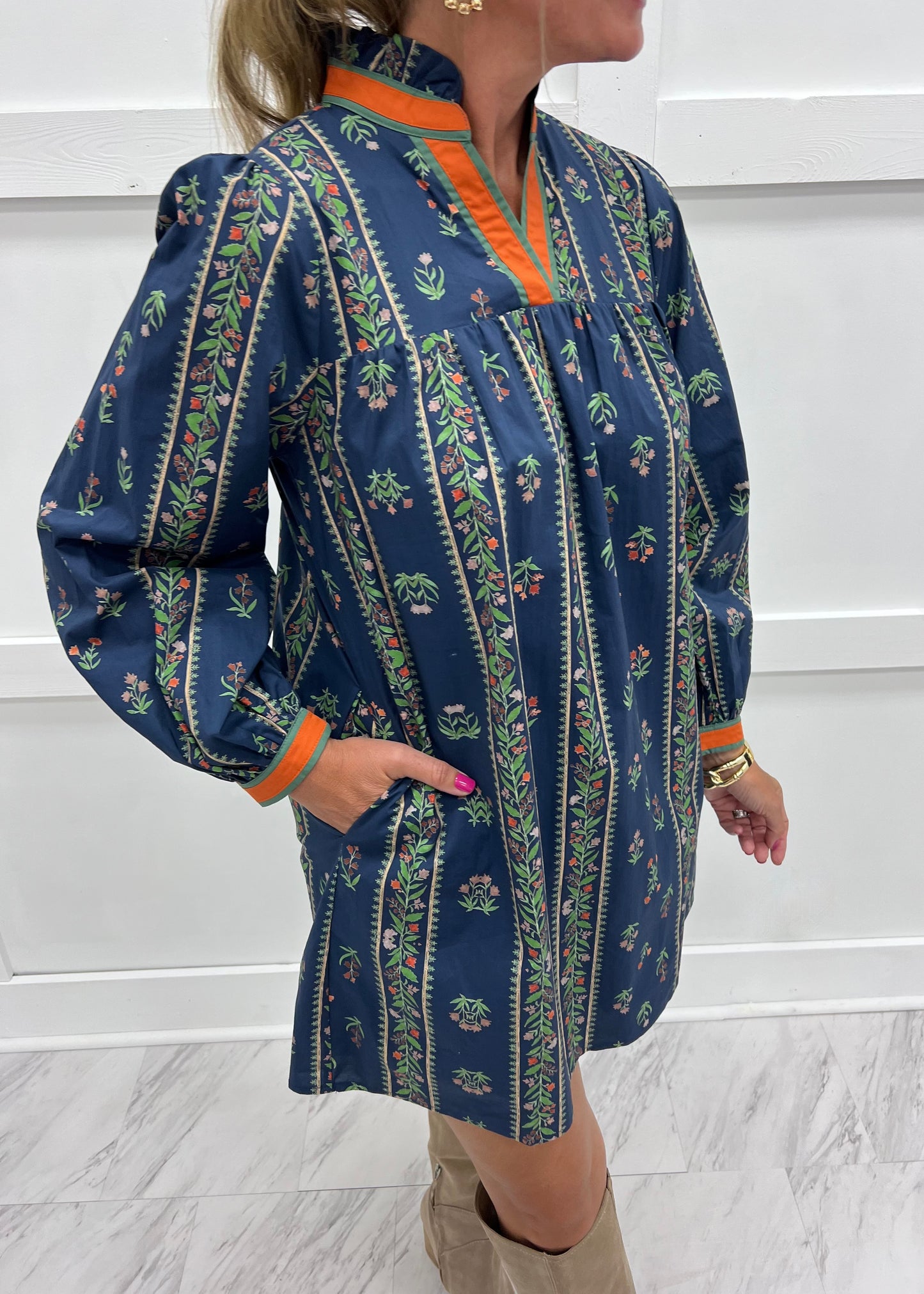 Autumn Social Print V.Neck Dress